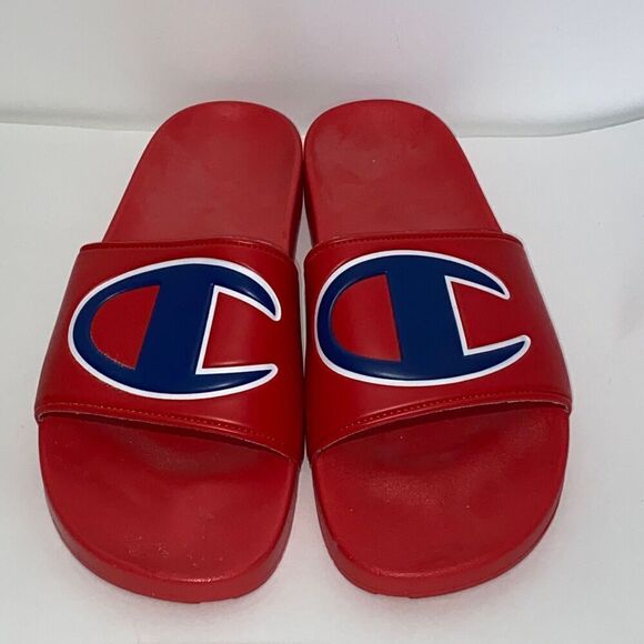 Champion Men's Red Blue IPO Logo One Strap Slide Sandals Size 13 - Picture 3 of 11